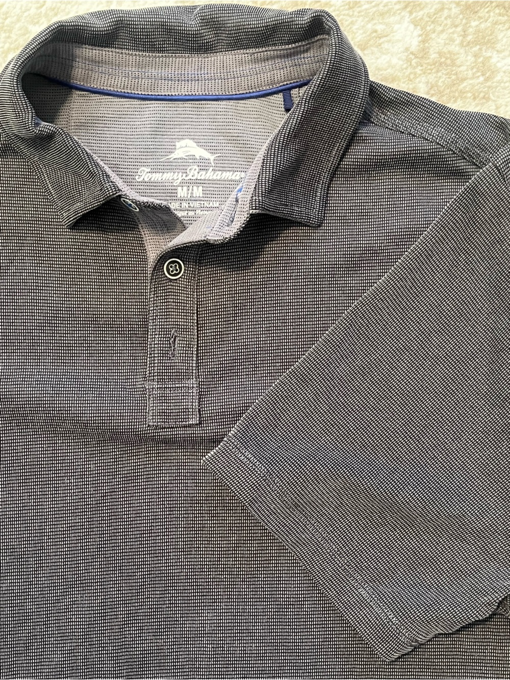 Tommy Bahama Mens Medium Black Gray Tencel Modal Blend Textured Polo Golf M